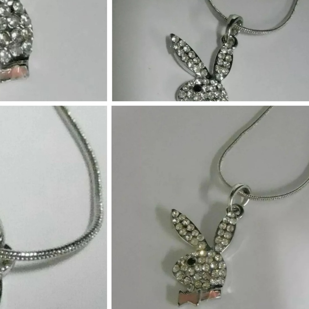 Elegant Silver and RED Crystal Bunny Pendant Necklace my PLAY BOY STYLE NEW - Picture 8 of 12